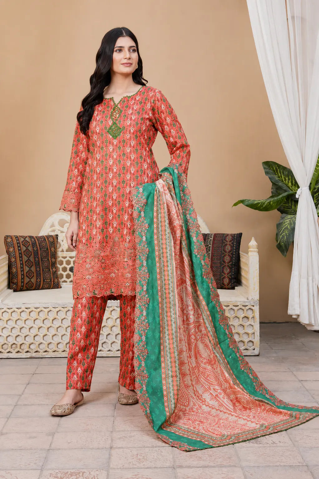 Coral Meadow | Printed & Embroidered Khaddar 3PC