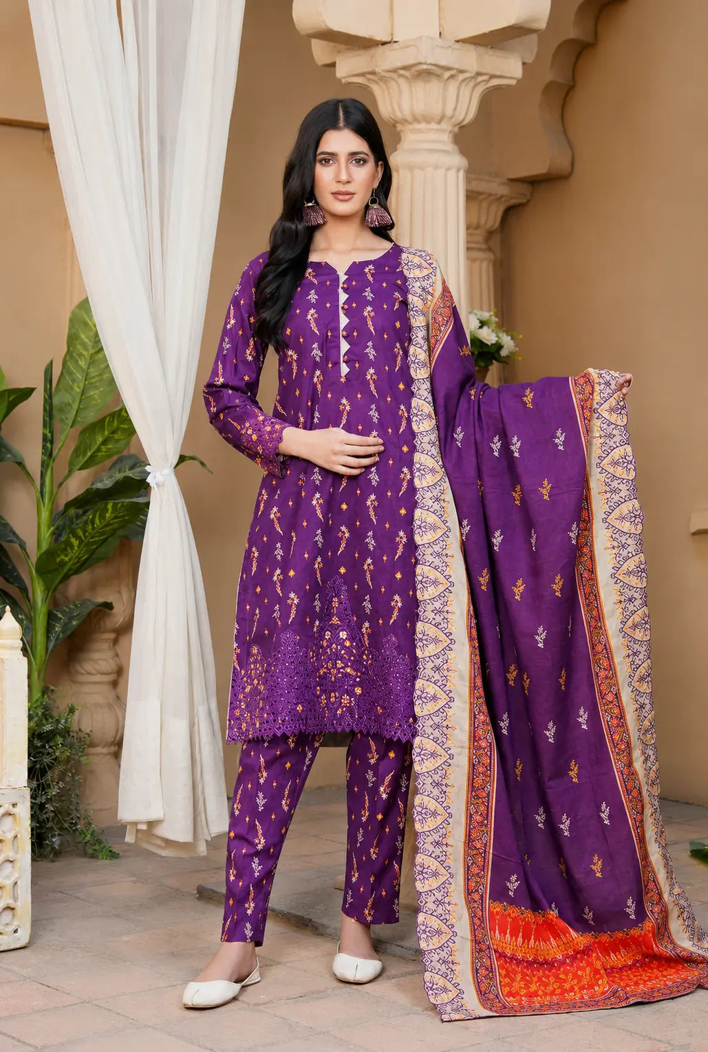 Royal Amethyst | Printed & Embroidered Khaddar 3PC