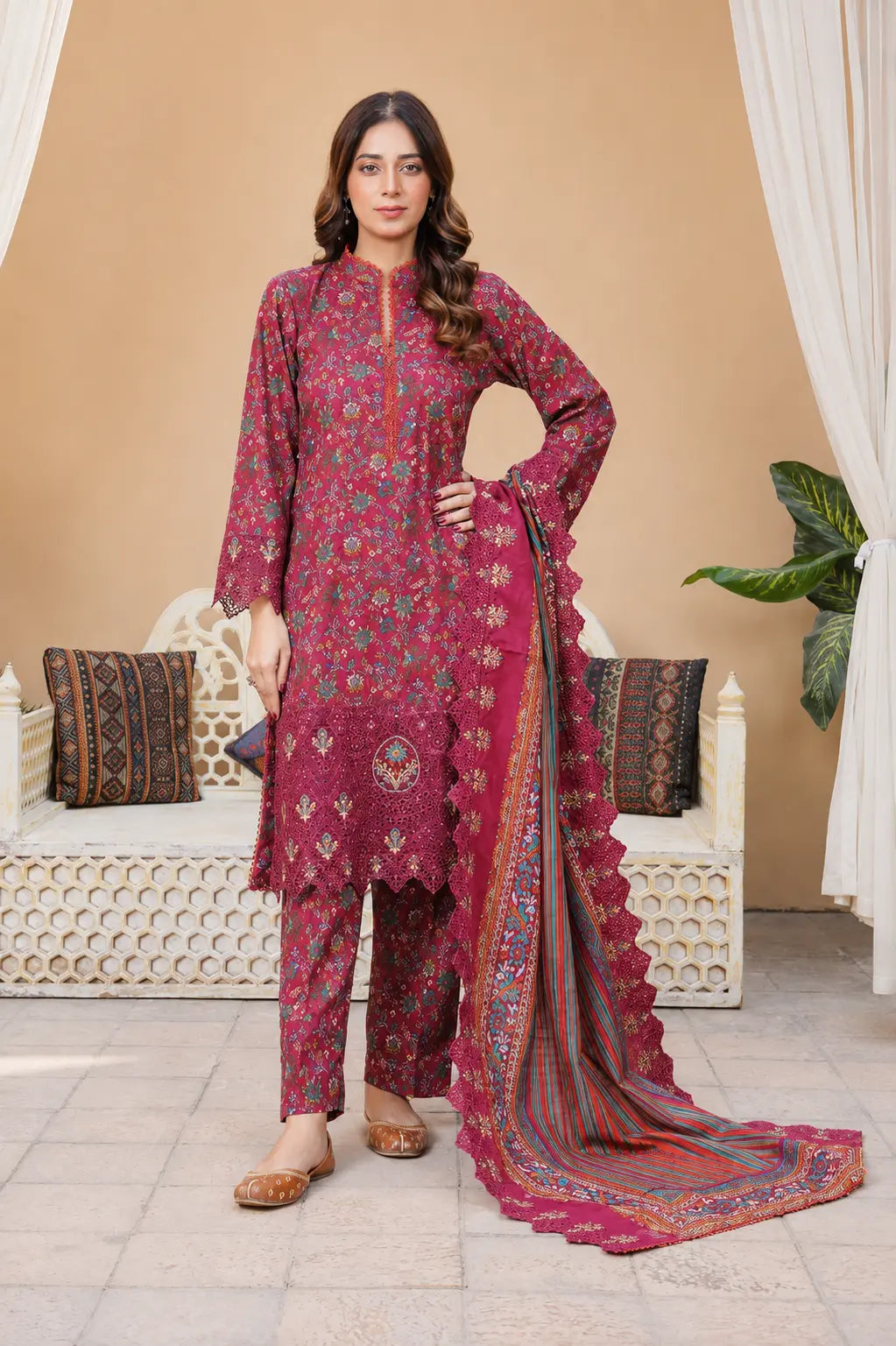 Berry Royale | Printed & Embroidered Khaddar 3PC