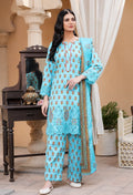 Aqua Bloom | Printed & Embroidered Khaddar 3PC