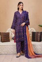 Midnight Saffron | Printed & Embroidered Khaddar 3PC