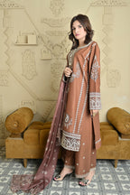 Royal Mocha Embroidered 3-Piece Festive Winter Suit