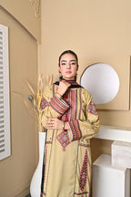 Elegant Embroidered 3-Piece Suit – Black & Beige