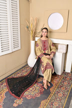 Elegant Embroidered 3-Piece Suit – Black & Beige