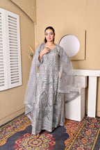 Silver Bloom – Embroidered 3-Piece Summer Suit