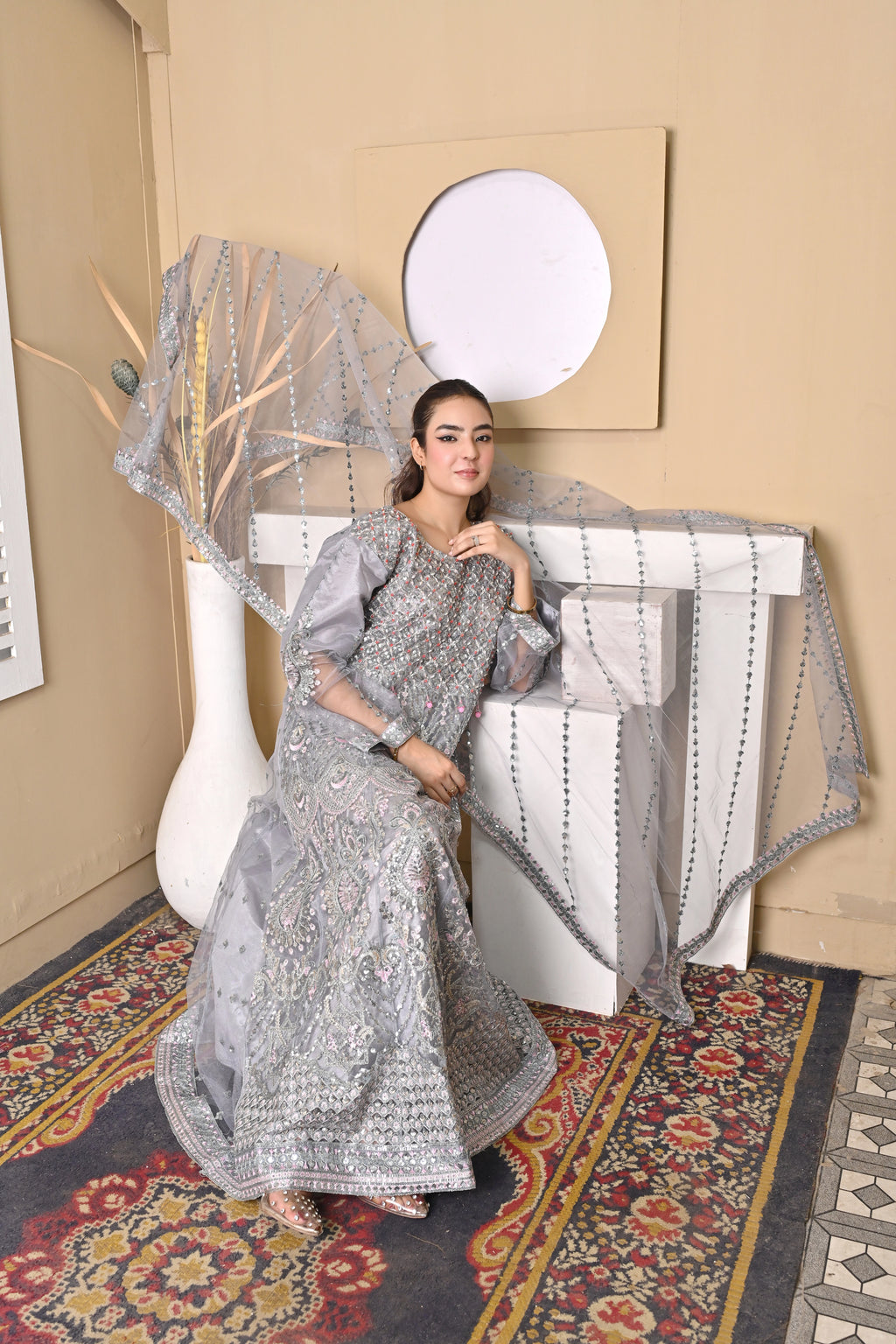 Silver Bloom – Embroidered 3-Piece Summer Suit