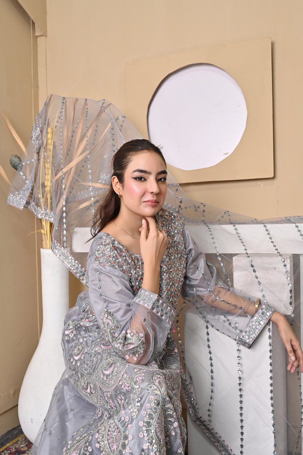 Silver Bloom – Embroidered 3-Piece Summer Suit