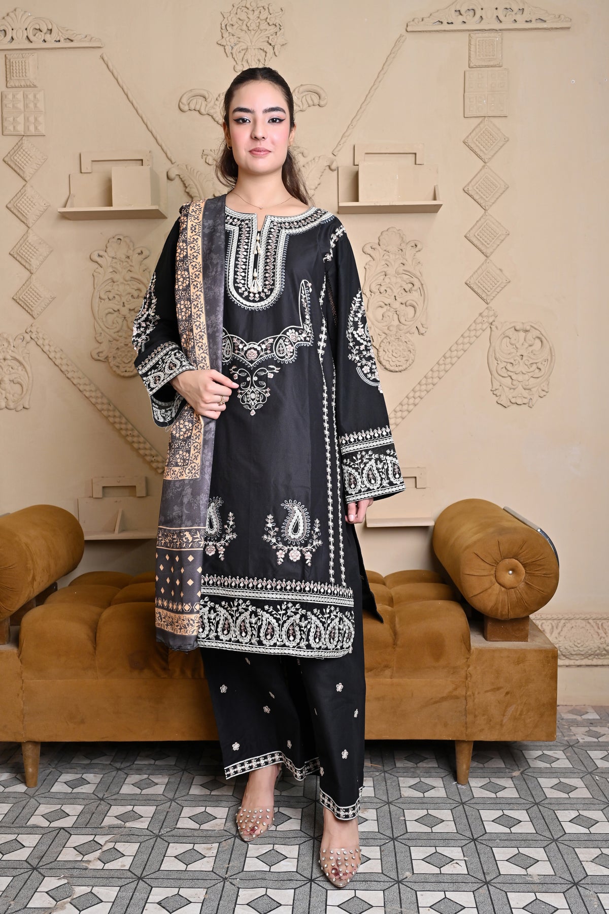 Midnight Aura – Black Embroidered 3-Piece Suit