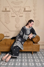 Midnight Aura – Black Embroidered 3-Piece Suit