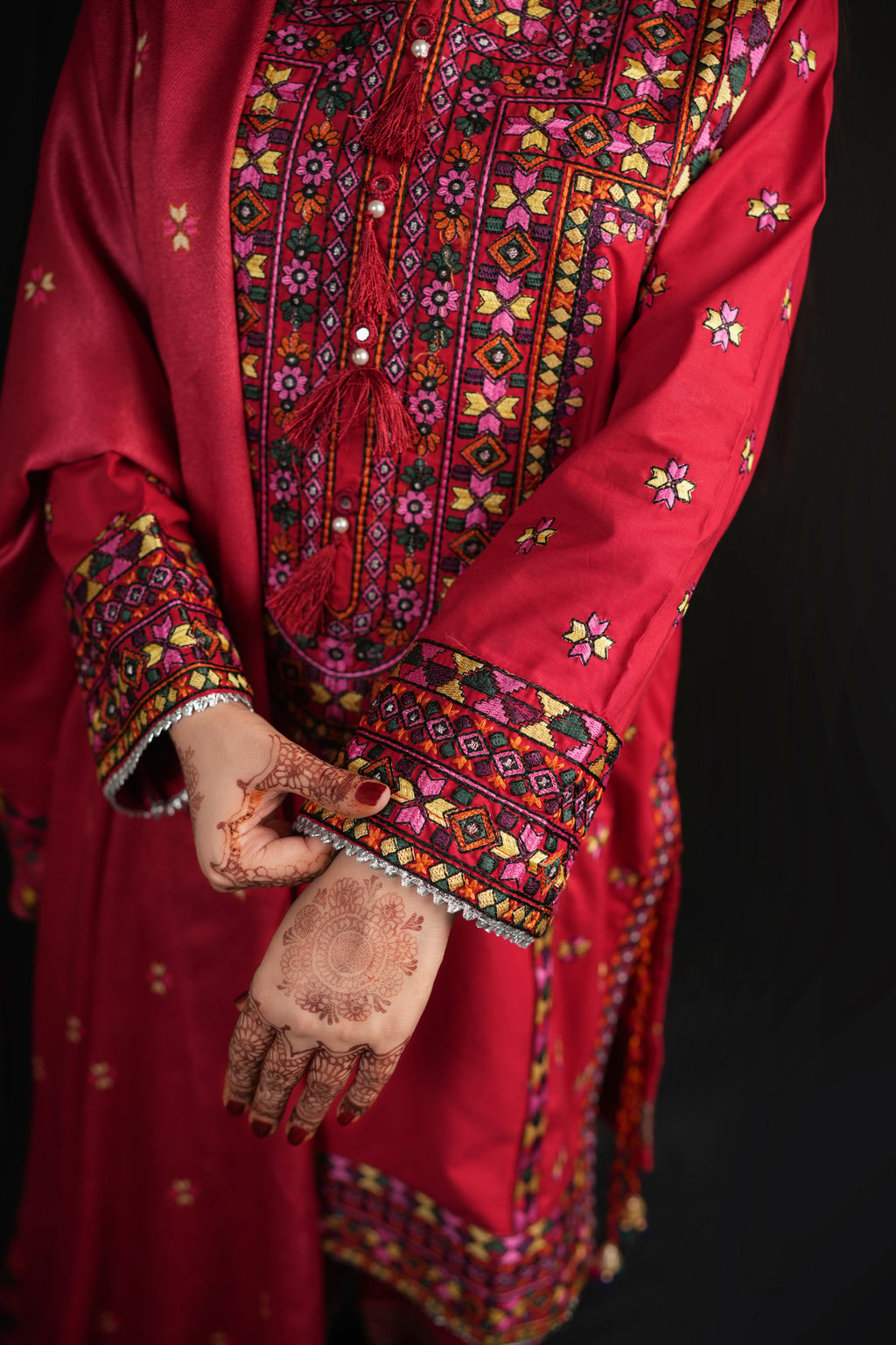 Crimson Folk Stitched Embroidered Khaddar Suit