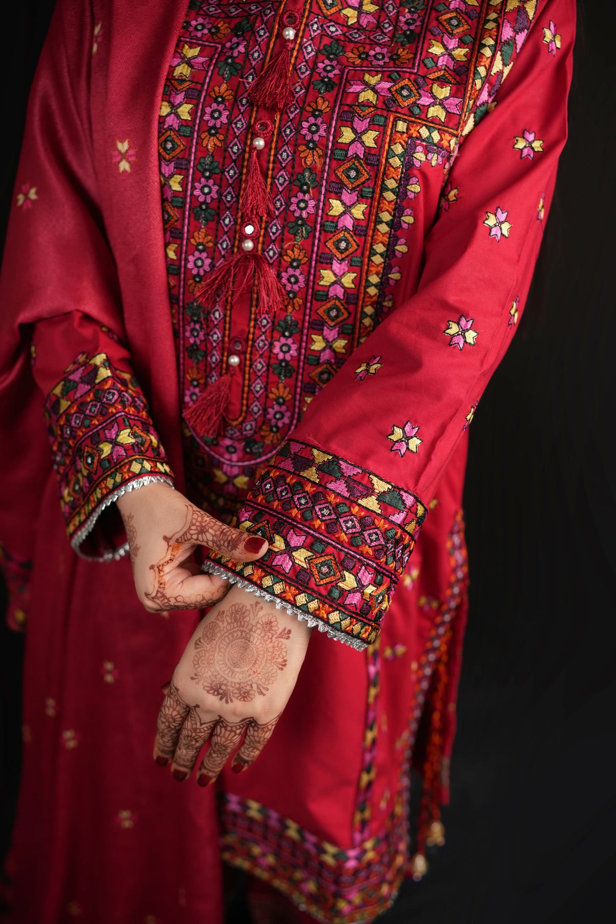 Crimson Folk Stitched Embroidered Khaddar Suit