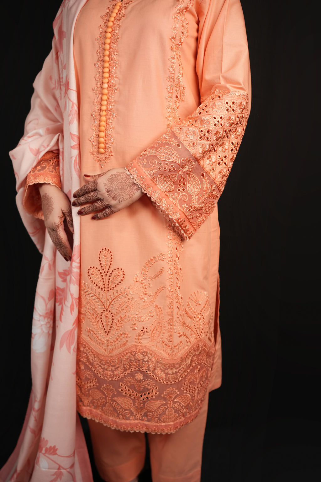 Peach Aura Stitched Embroidered Khaddar Suit