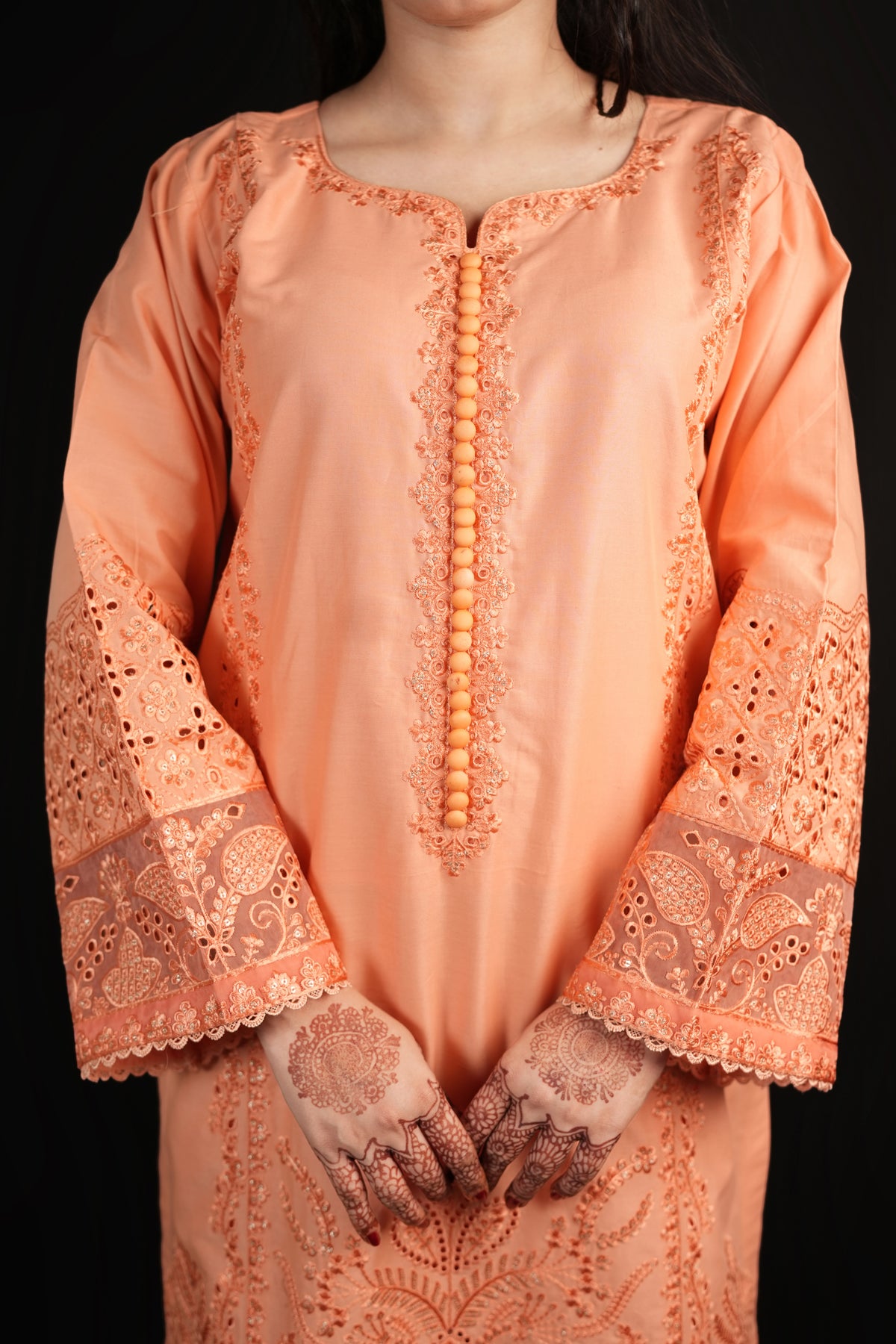 Peach Aura Stitched Embroidered Khaddar Suit