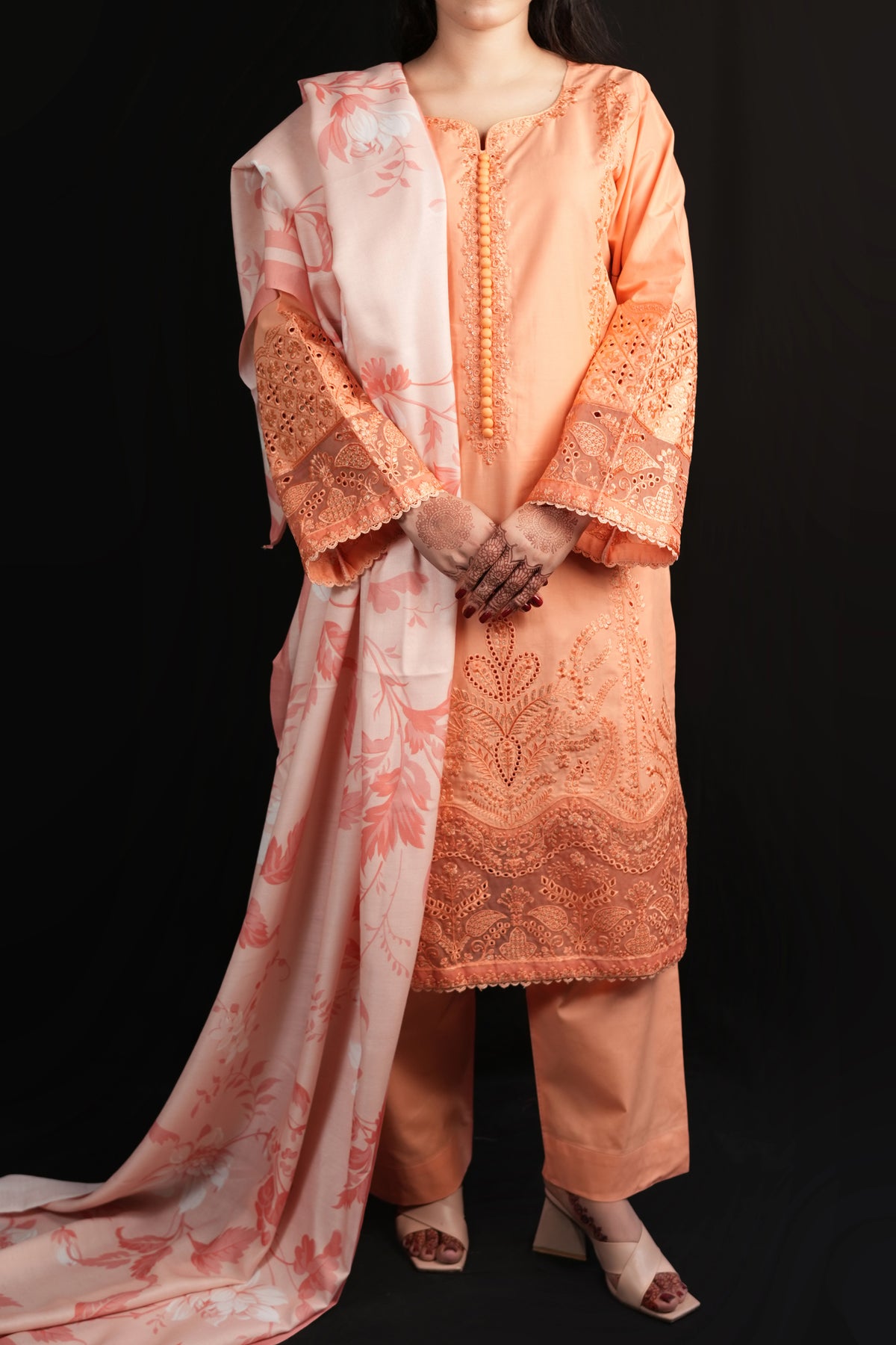 Peach Aura Stitched Embroidered Khaddar Suit