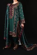 Bottle Green Stitched Embroidered Khaddar Suit