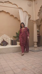 Crimson Charm | Printed & Embroidered Khaddar 3PC