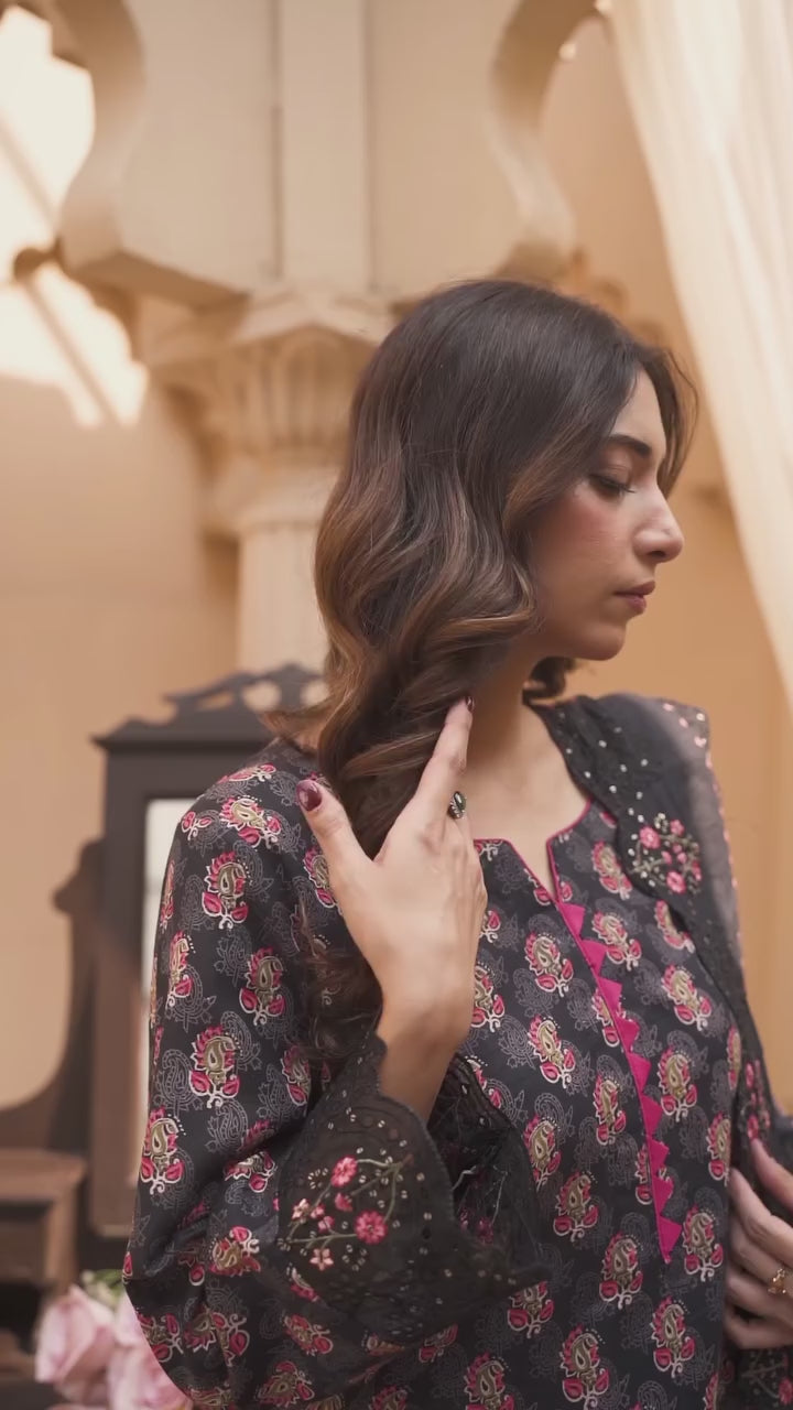 Midnight Rose | Printed & Embroidered Khaddar 3PC