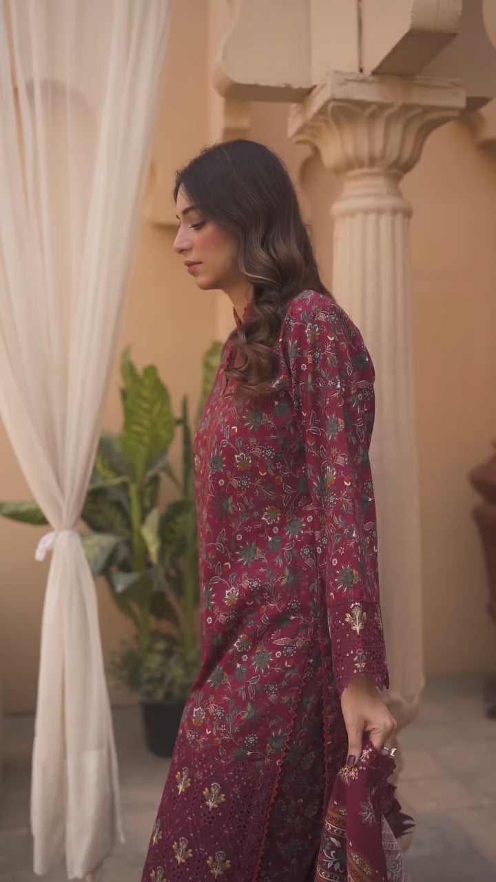 Berry Royale | Printed & Embroidered Khaddar 3PC