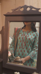 Aqua Bloom | Printed & Embroidered Khaddar 3PC