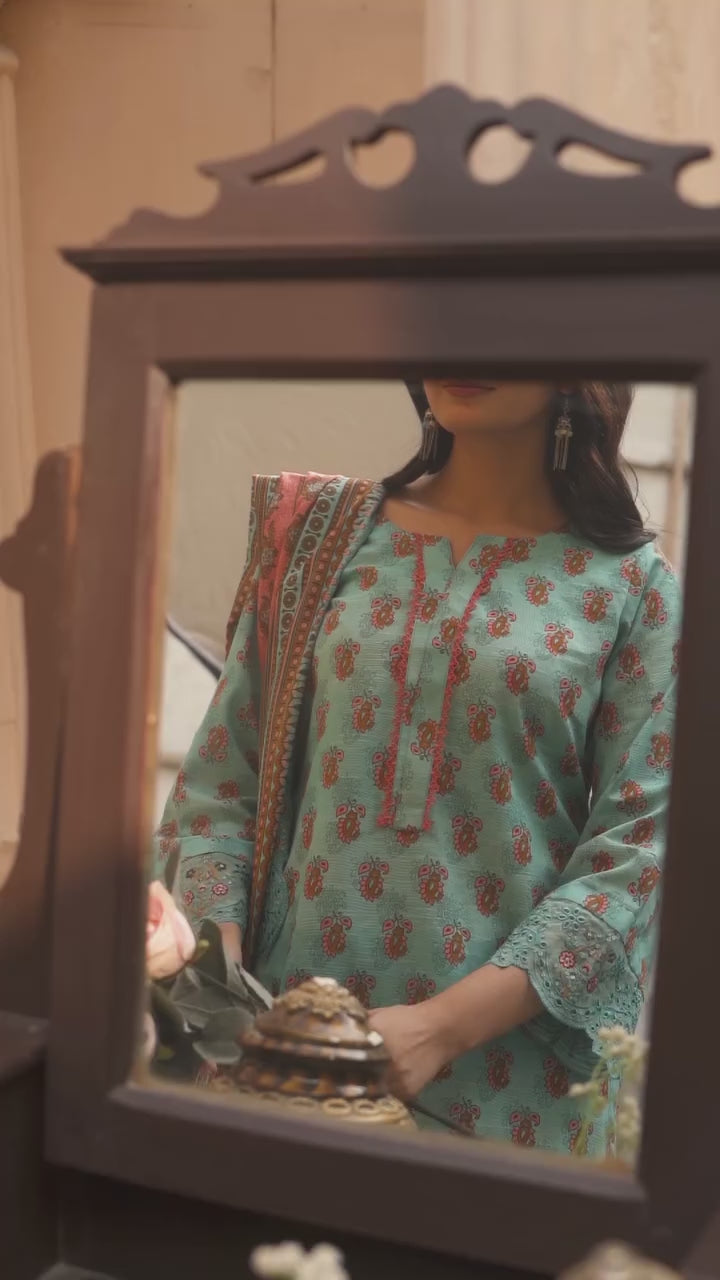 Aqua Bloom | Printed & Embroidered Khaddar 3PC