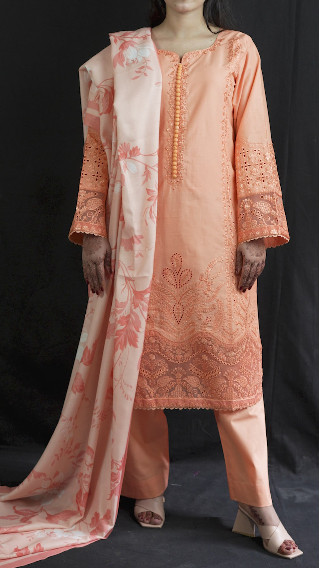 Peach Aura Stitched Embroidered Khaddar Suit