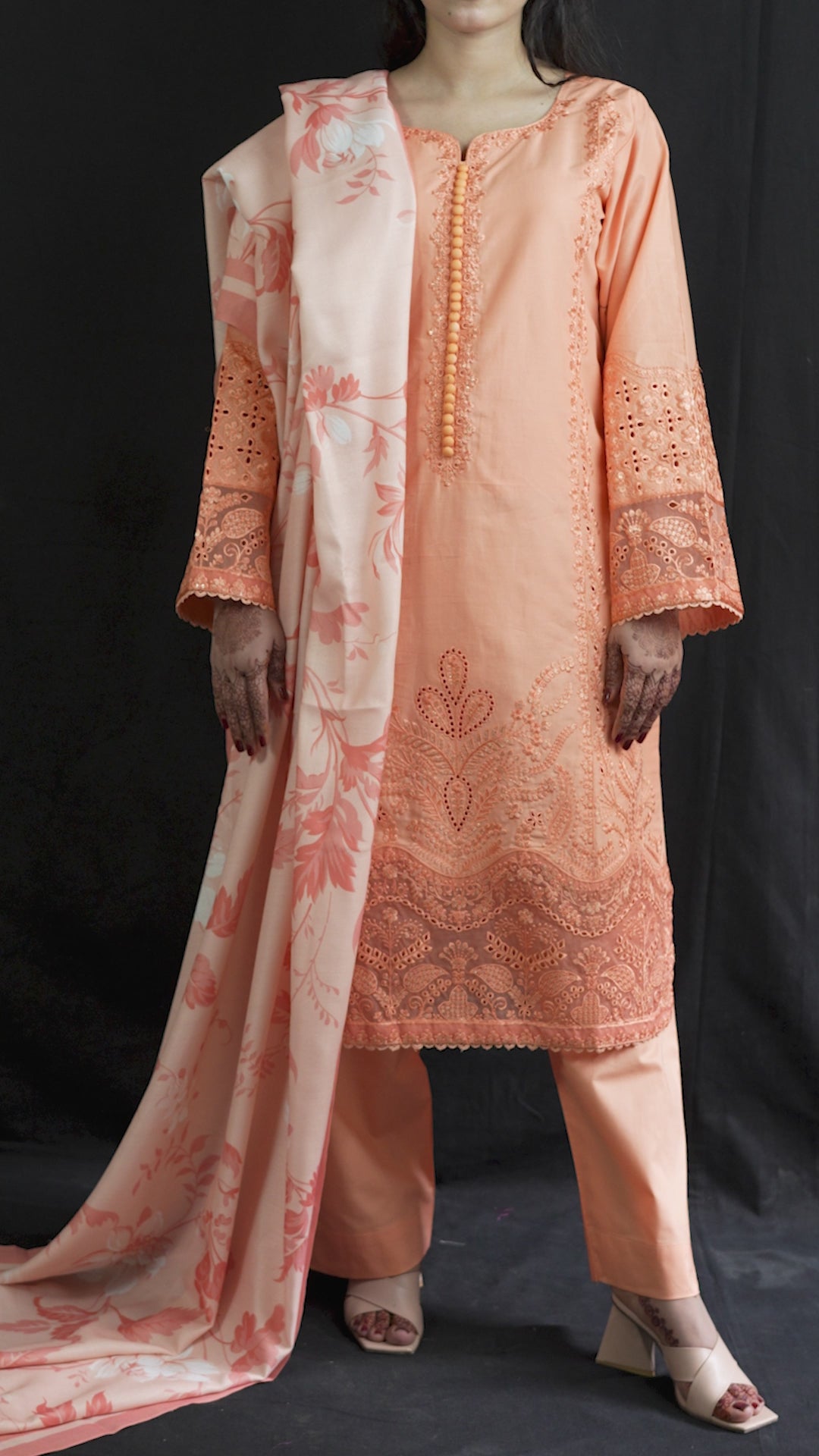 Peach Aura Stitched Embroidered Khaddar Suit